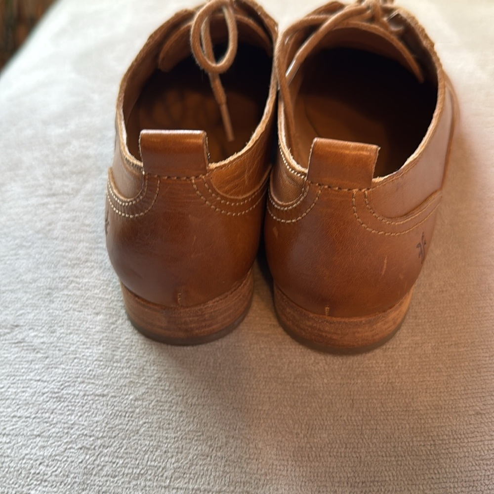 $328 Frye Grace Oxford Cognac Brown Real Leather Lace Up Casual Comfy Daily Flat - Picture 4 of 8
